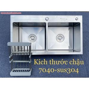 Chậu rửa bát hai hố inox 304 cân, lệch